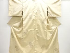 アンティーク　裂取りに華紋織り出し手織り紬着物